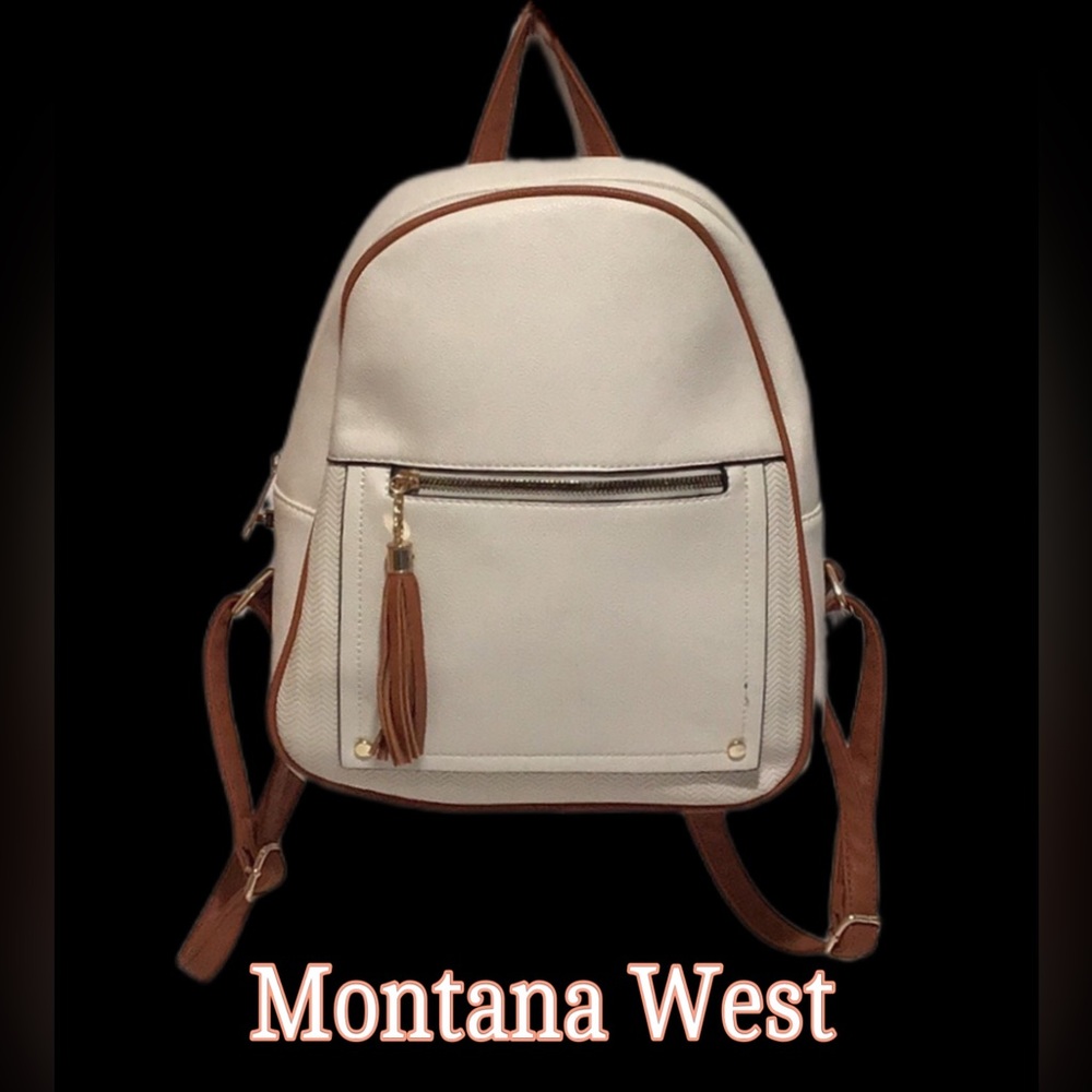 Montana West Anti-Theft Backpack, Vegan Leather, Cream & Brown, Large